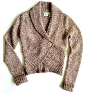 HWR Monogram. Heather Brown Wool Blend Cardigan